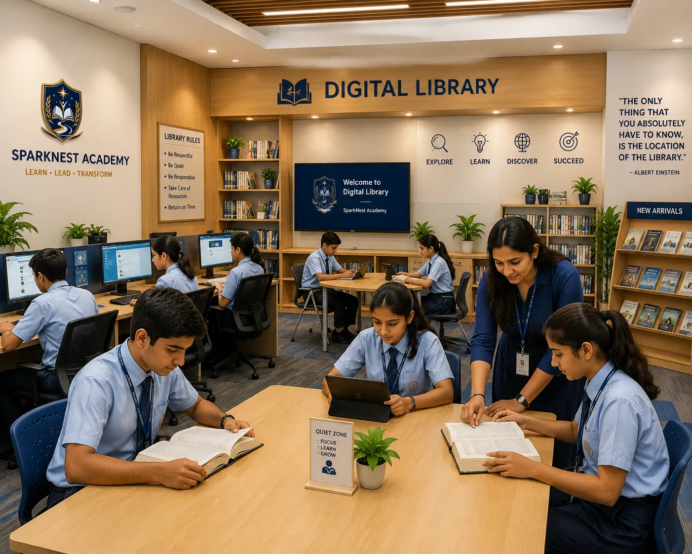 SparkNest Academy Schools Students in Digital Central Library